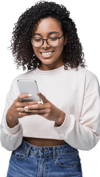 Mujer con celular - Hero Component